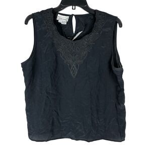 VTG Silkland Silk Black Tank Top Sleeveless Pullover Women’s Sz L Embroidered